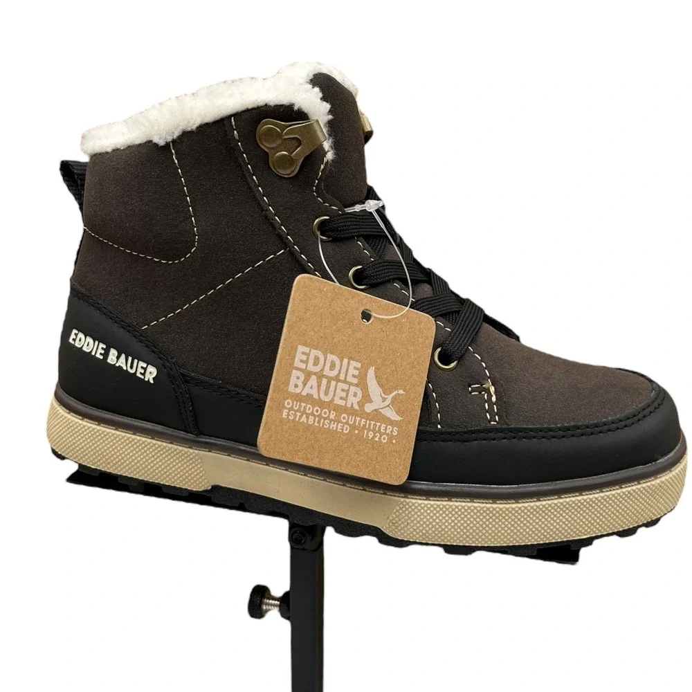 Eddie Bauer Little Boys Faux-Shearling Lined Ankle Boots Size 13 Brown-Tan-Black